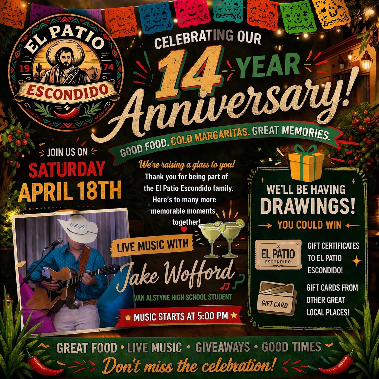 El Patio Escondido 14 Year Anniversary poster